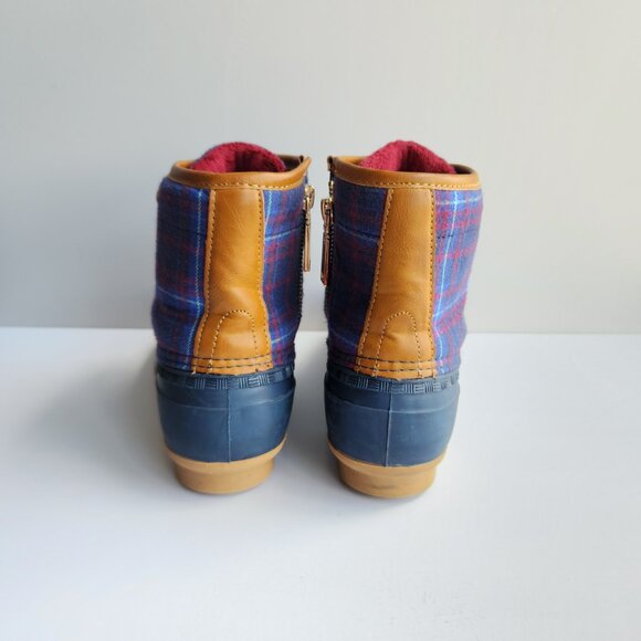 Tommy Hilfiger ROAN Size 9 Navy Plaid Lace Up Duck Boot Faux Fur Lined Rain Boot - Picture 5 of 11